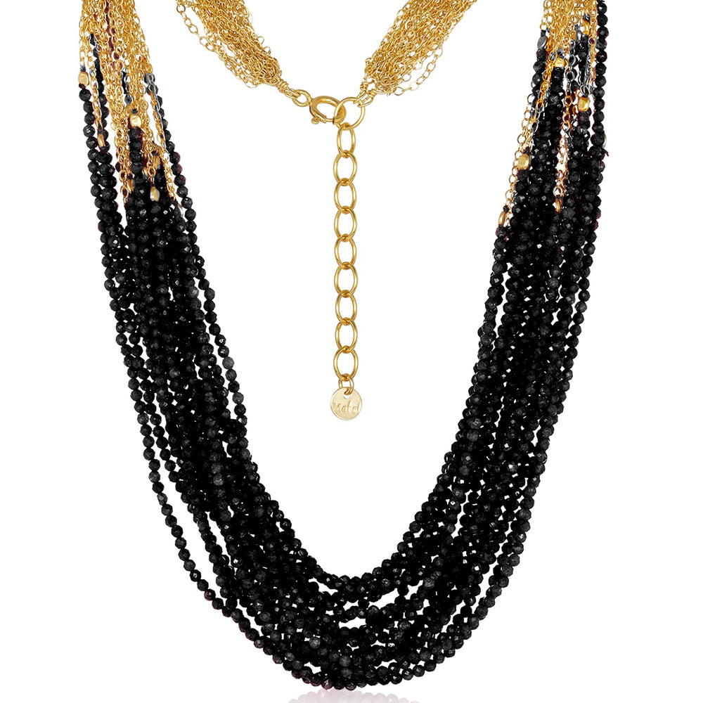 "Golden Dolores" Multi-Strand Black Spinel Necklace