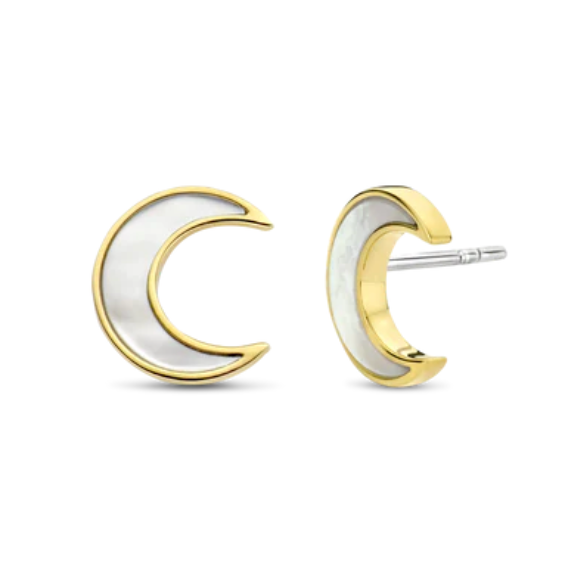 Mother of Pearl Crescent Moon Stud Earrings