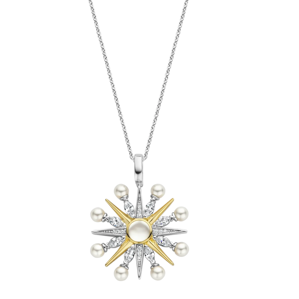 Two Tone Pearl Starburst Pendant Necklace