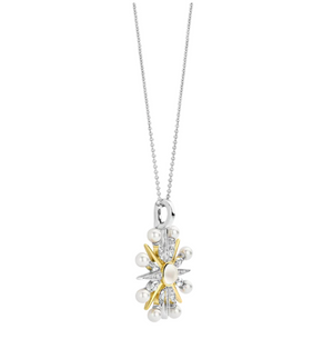 
                
                    Load image into Gallery viewer, Two Tone Pearl Starburst Pendant Necklace
                
            