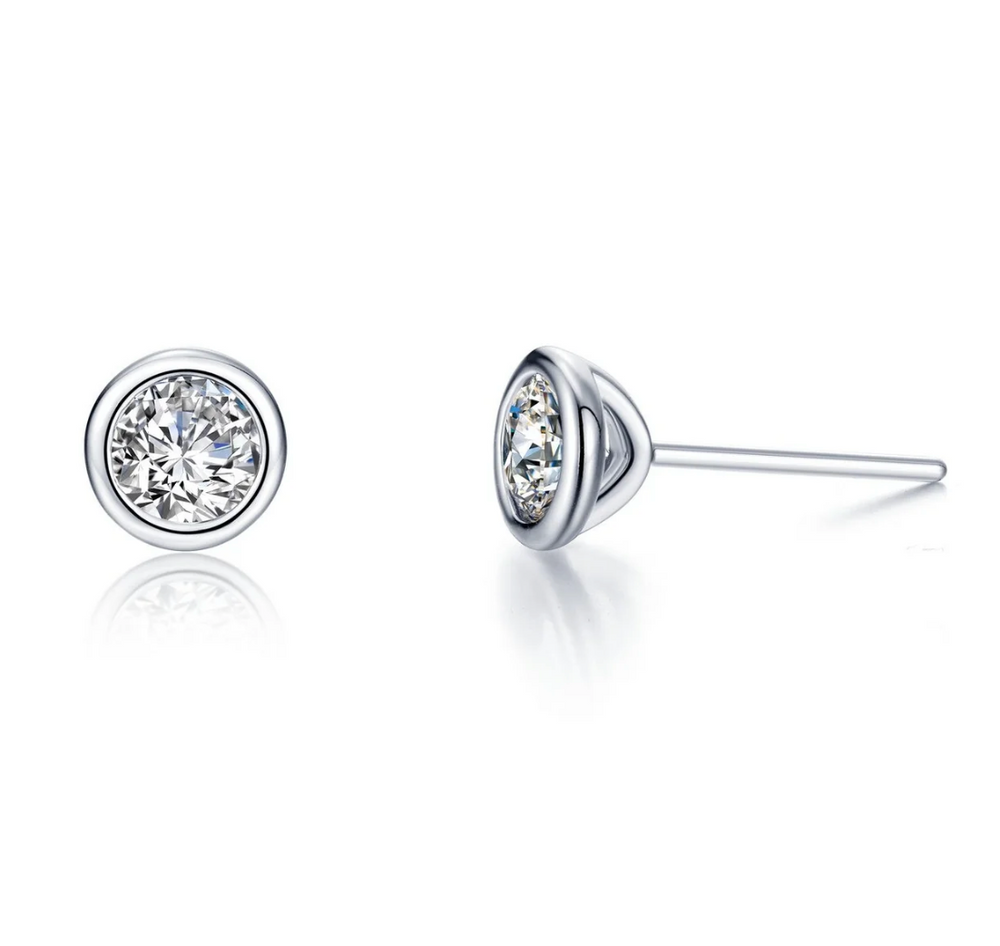 Bezel Set Stud Earrings - Silver