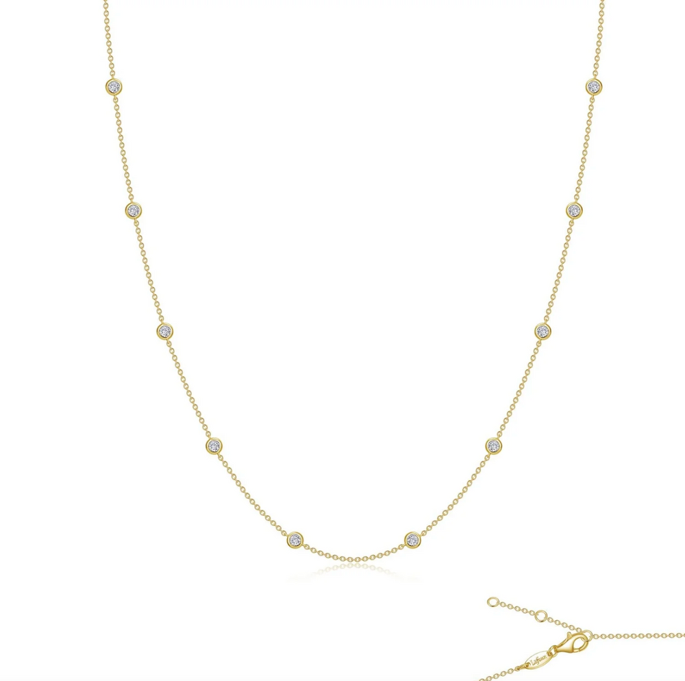 Bezel Set Station Necklace - Gold or Silver