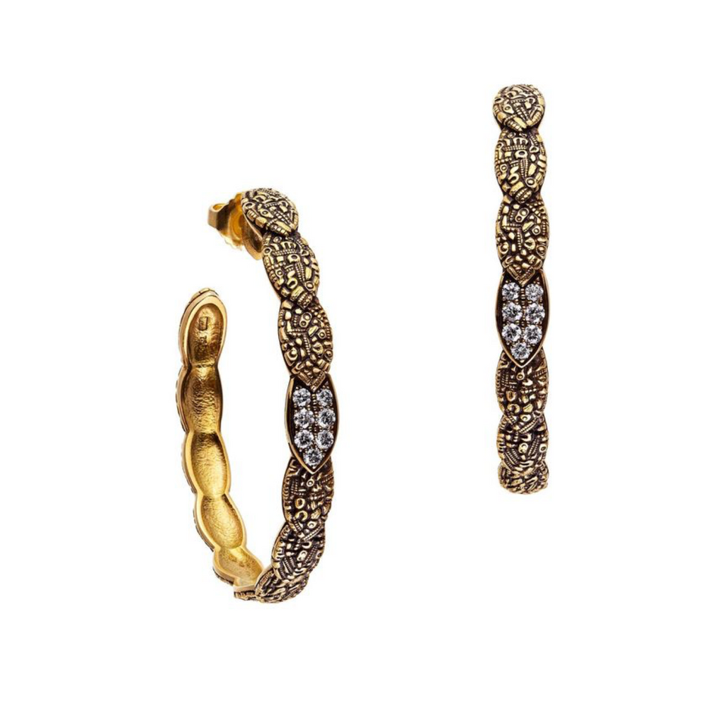 "Pavé Leaf" Diamond Hoop Earrings