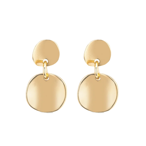 Double Gold Disc Drop Earrings