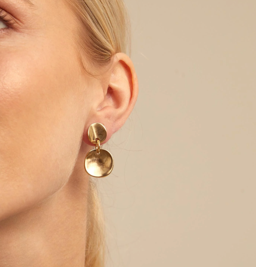 Double Gold Disc Drop Earrings