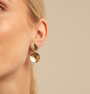 Double Gold Disc Drop Earrings