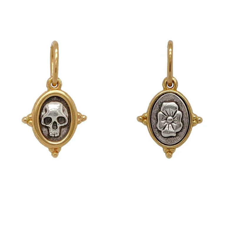 Tiny Skull + Flower Charm