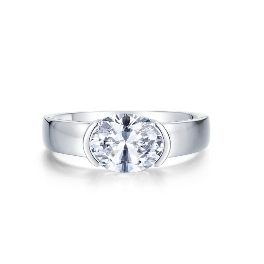 East/West Oval Half Bezel Ring