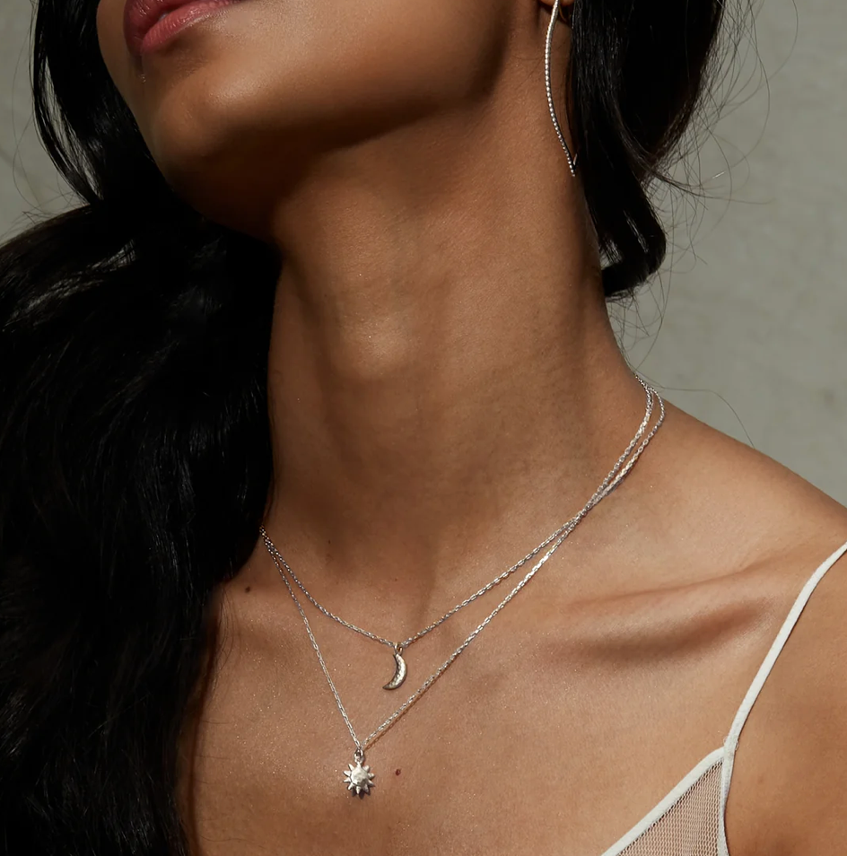 Bestow Light Crescent Moon Silver Necklace