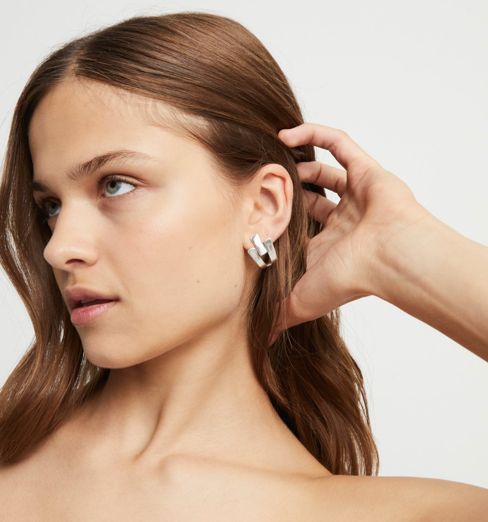 Triple-Curve Stud Earrings (gold or silver)