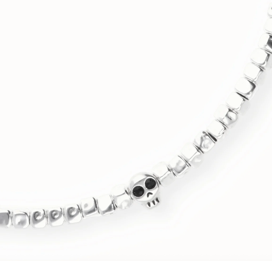 Beaded Leather Skull Necklace