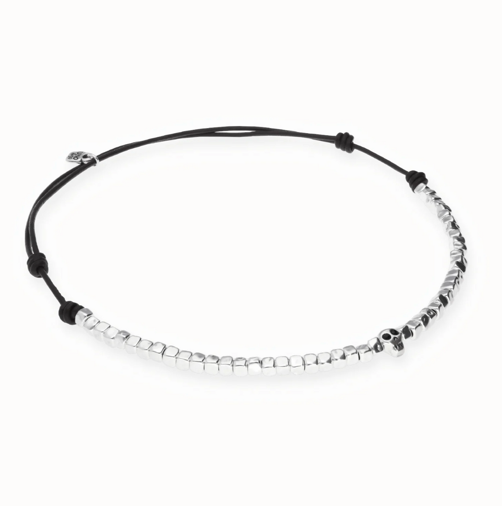 Beaded Leather Skull Necklace