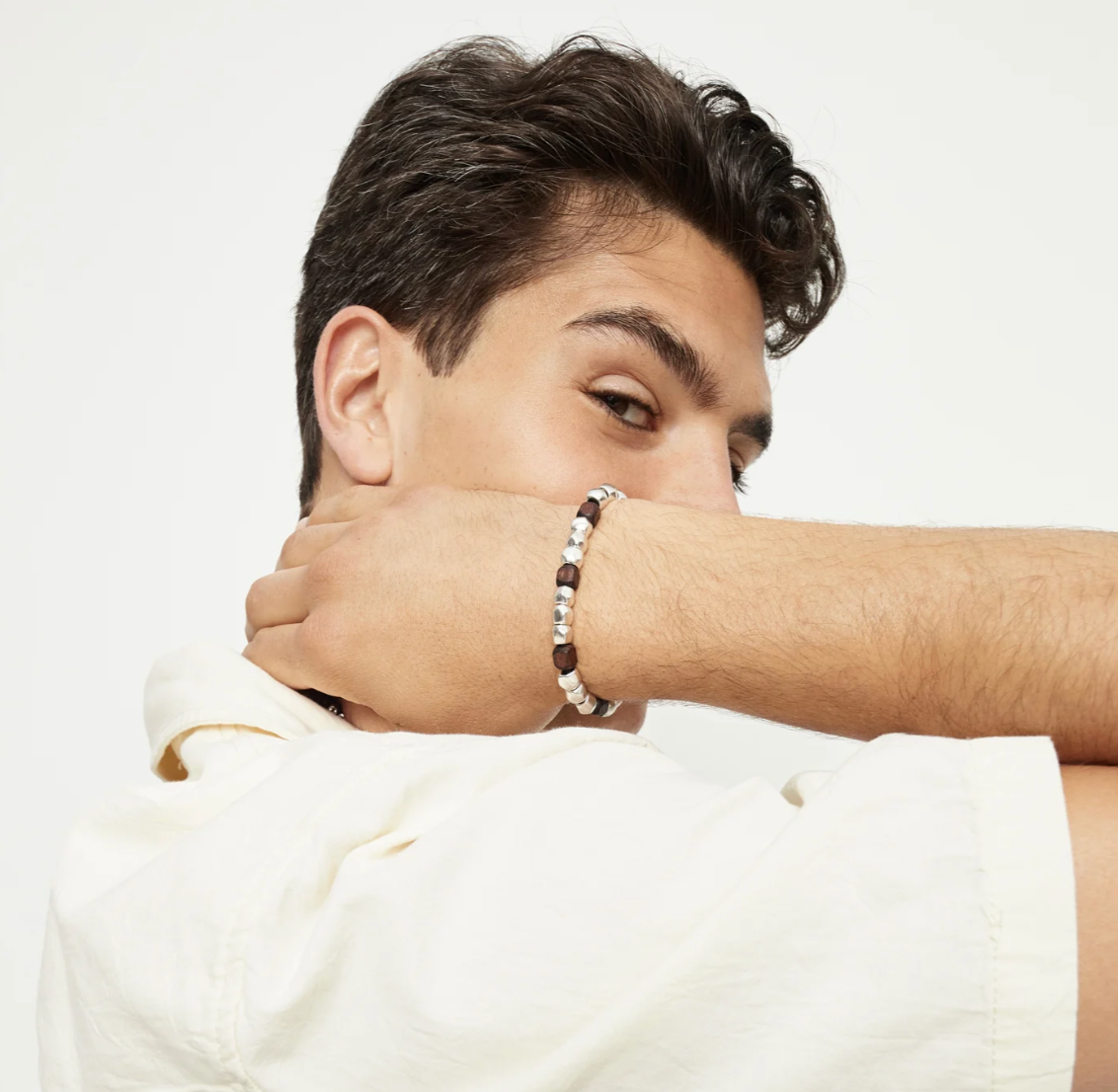 Silver & Wood Stretch Bracelet