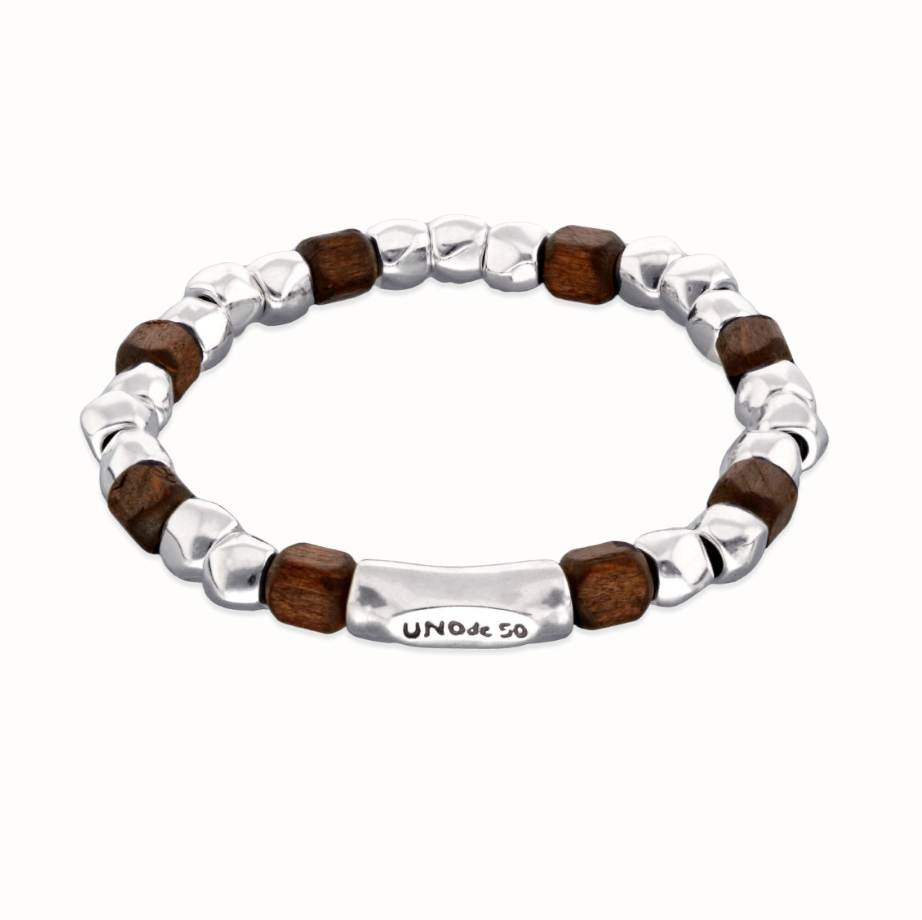 Silver & Wood Stretch Bracelet