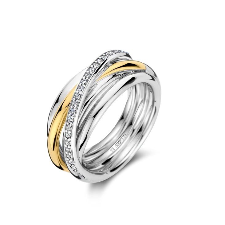 Two-Toned Sparkling Bypass Ring