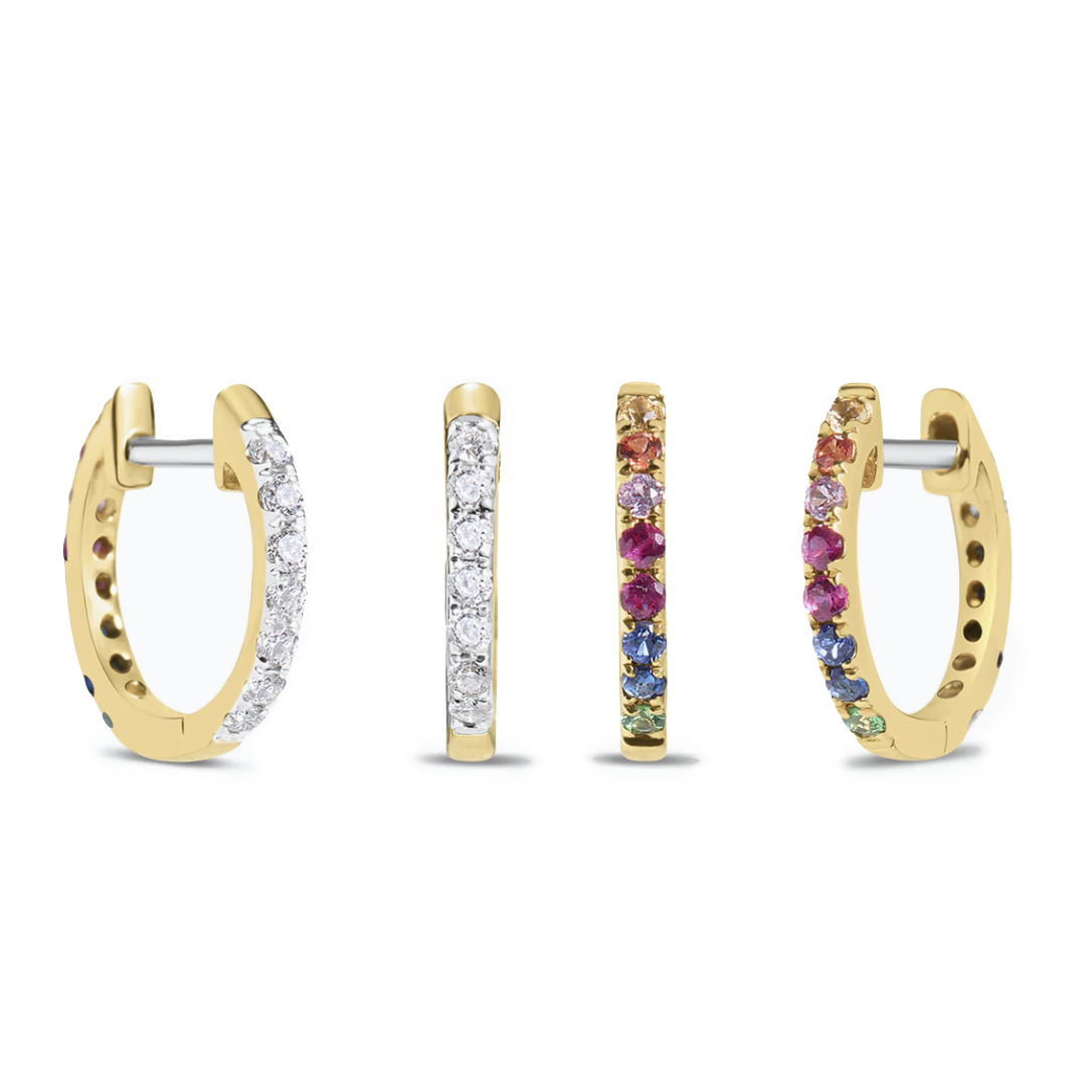 Rainbow Sapphire & Diamond Reversible Huggie Earring