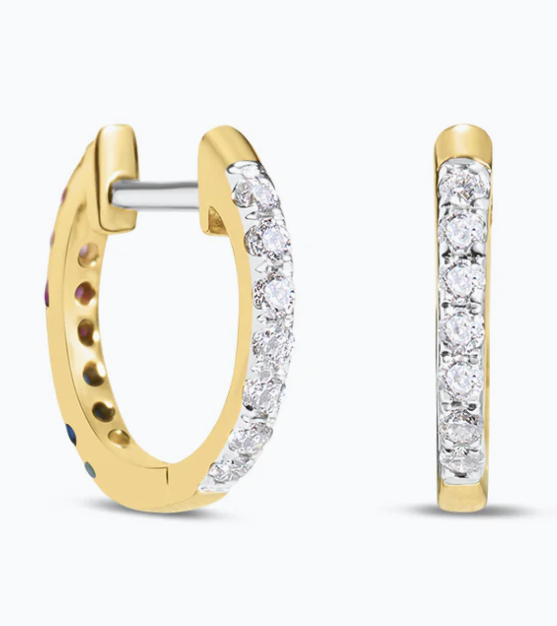 Rainbow Sapphire & Diamond Reversible Huggie Earring