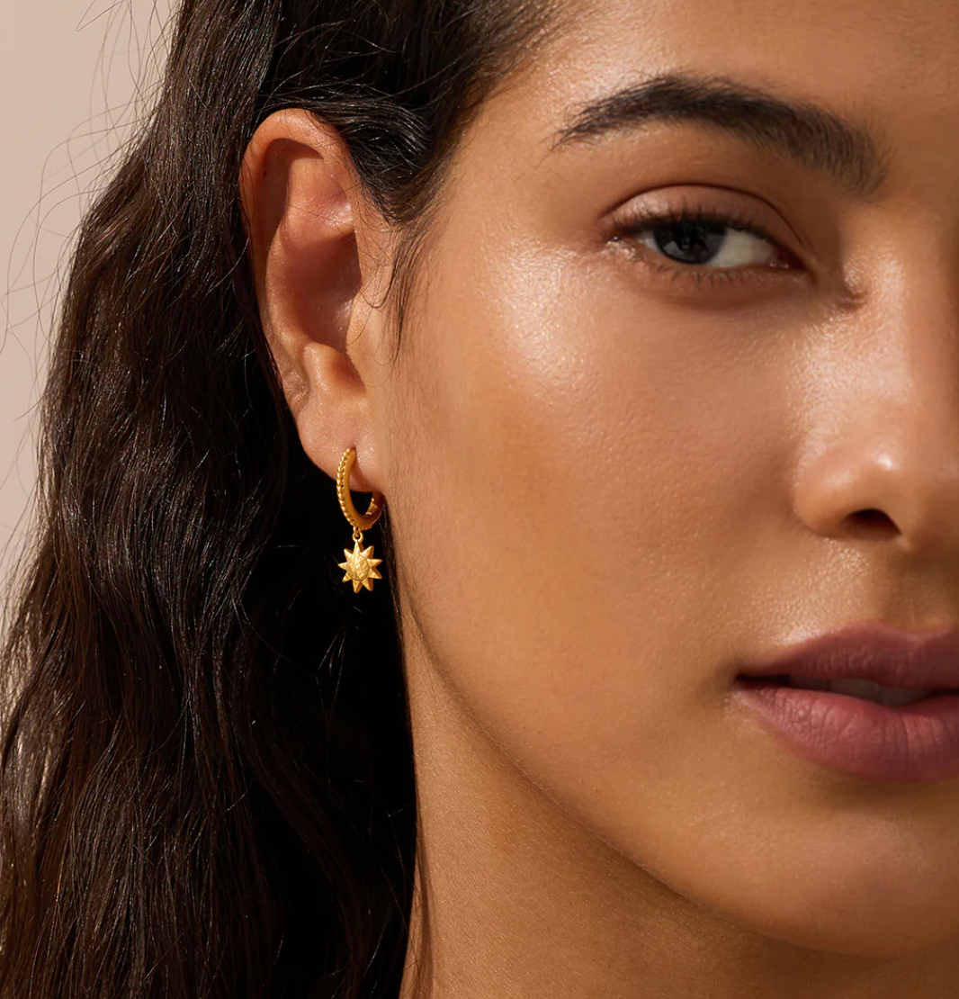 Enduring Light Gold Sun Huggie Earrings