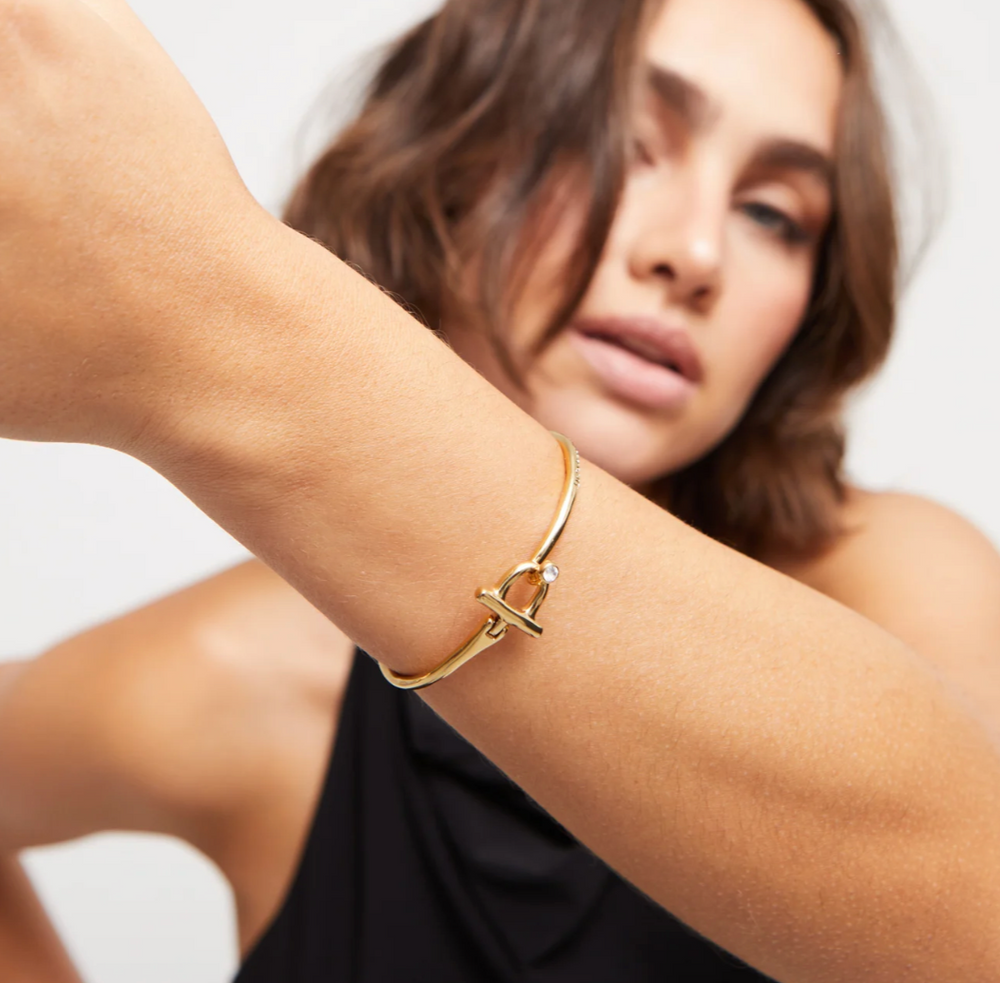 Open Buckle White Topaz Bangle - Silver or Gold
