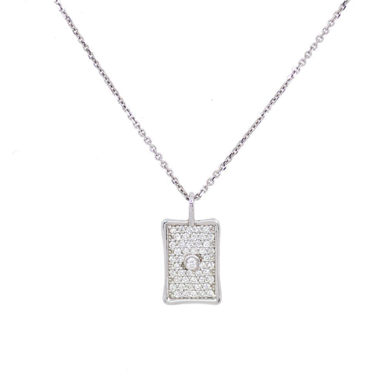 Rectangle Pave Diamond Necklace - Yellow or White Gold