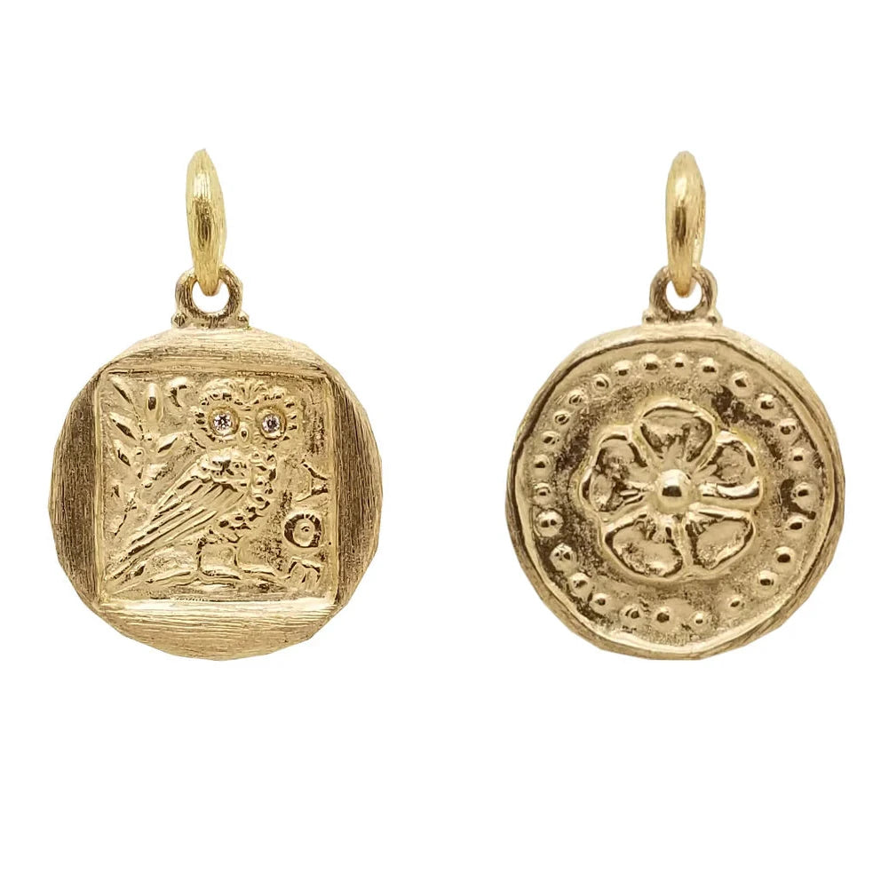 Gold Diamond Owl & Flower Charm