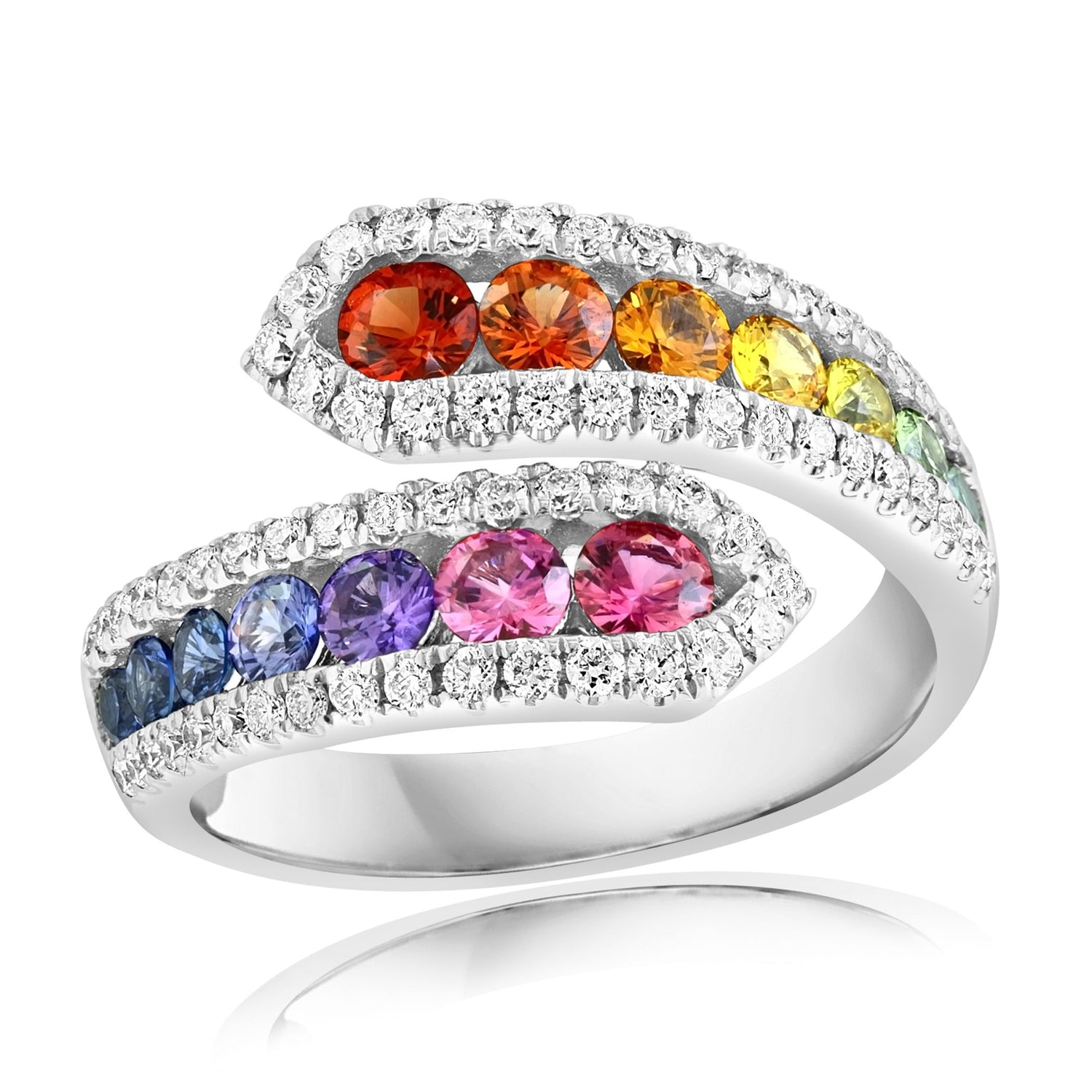 Rainbow Sapphire & Diamond Bypass Ring