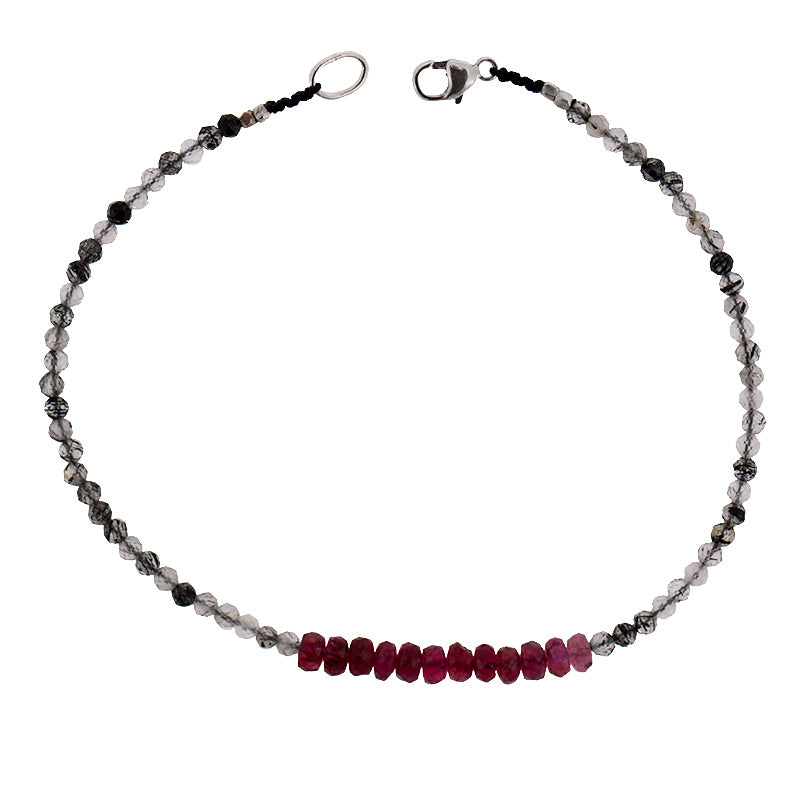 Tourmalated Quartz & Pink Tourmaline Bracelet
