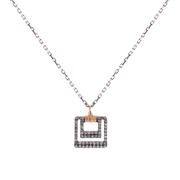 Double Diamond Square Pendant Necklace
