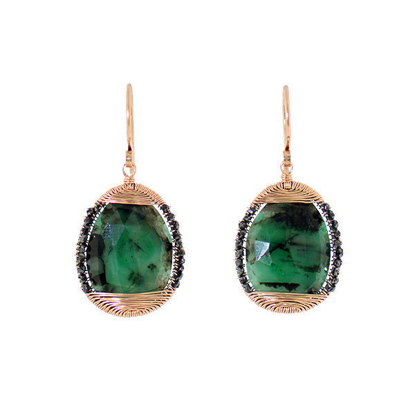 Emerald & Black Diamond Earrings