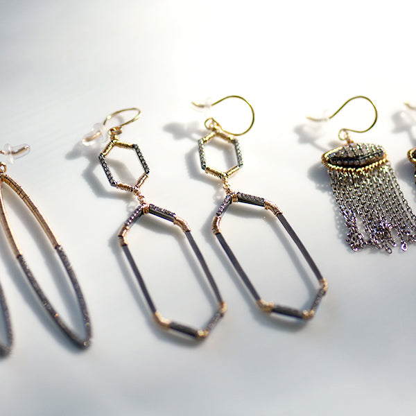 Double Hexagon Gold & Diamond Drop Earrings
