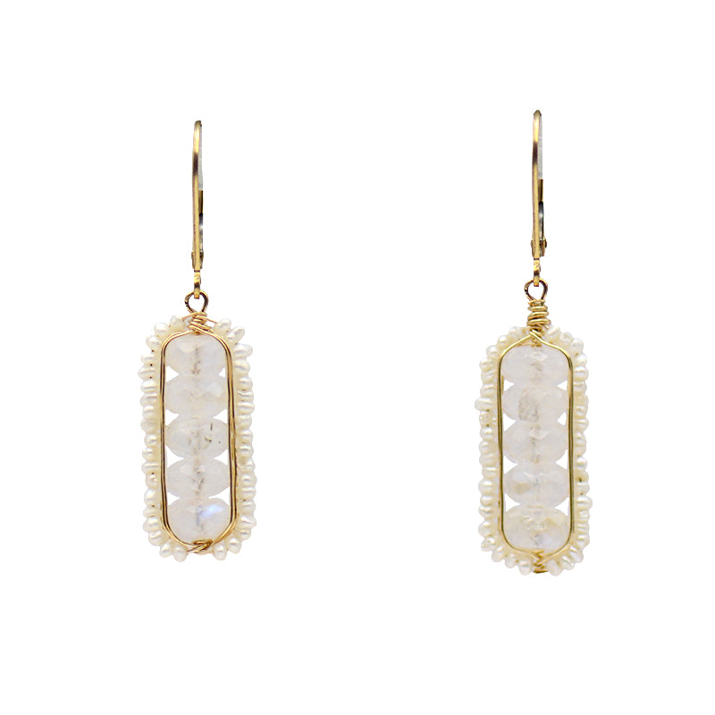 Rainbow Moonstone & Pearl Earrings