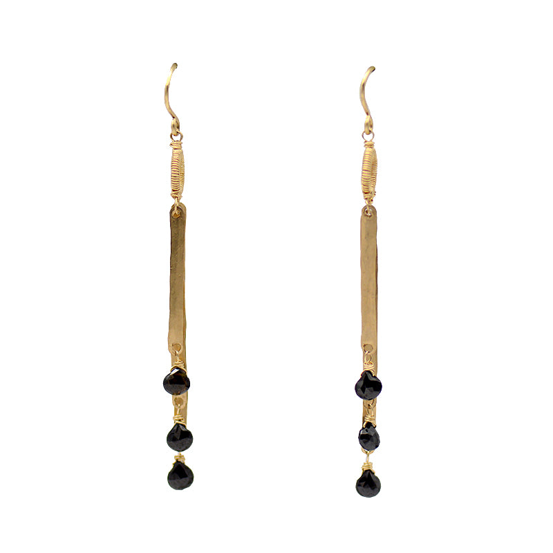 Graduated Gold & Black Spinel Drop Earrings