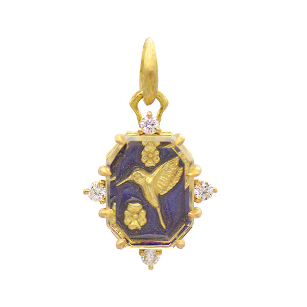 Dark Blue Enamel, Diamond & Gold Hummingbird Charm