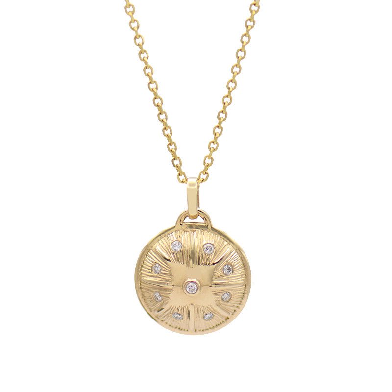 Domed Circle Necklace - Yellow or White Gold