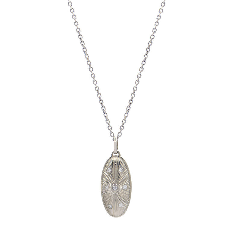 Engraved Oval Diamond Necklace