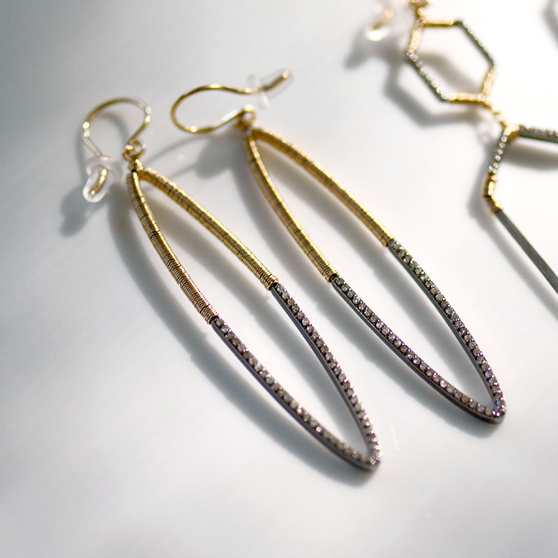 Mixed Metal Diamond Drop Earrings
