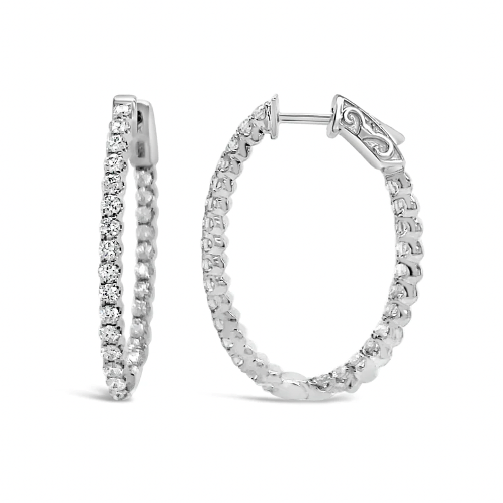 
                
                    Load image into Gallery viewer, White Gold Oval Diamond Hoops - Multiple Sizes
                
            