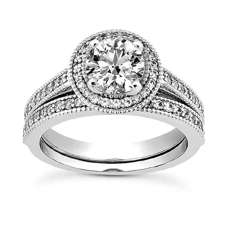 
                
                    Load image into Gallery viewer, Milgrain Halo Engagement Ring
                
            