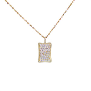 Rectangle Pave Diamond Necklace - Yellow Gold