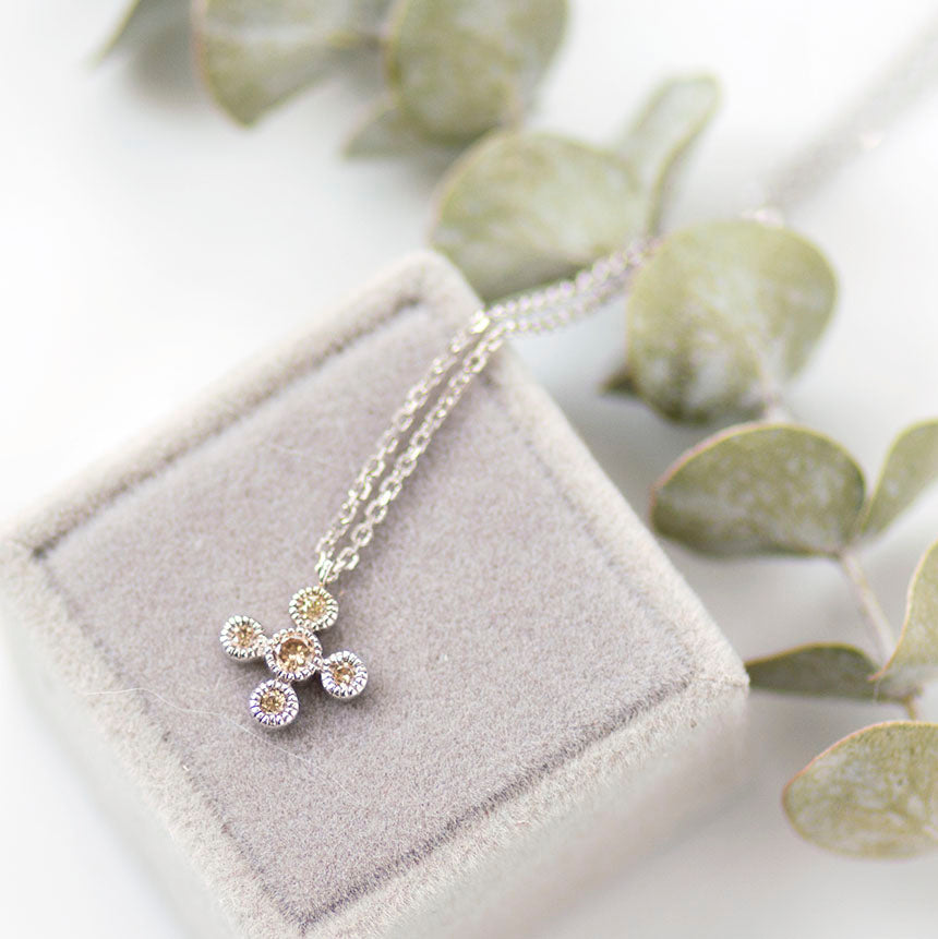 Cognac Diamond Clover Necklace