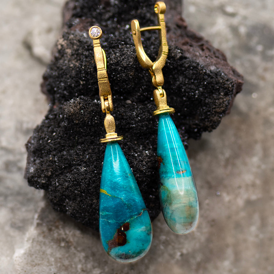 "Sticks and Stones" Blue Copper Wood Opal Earrings