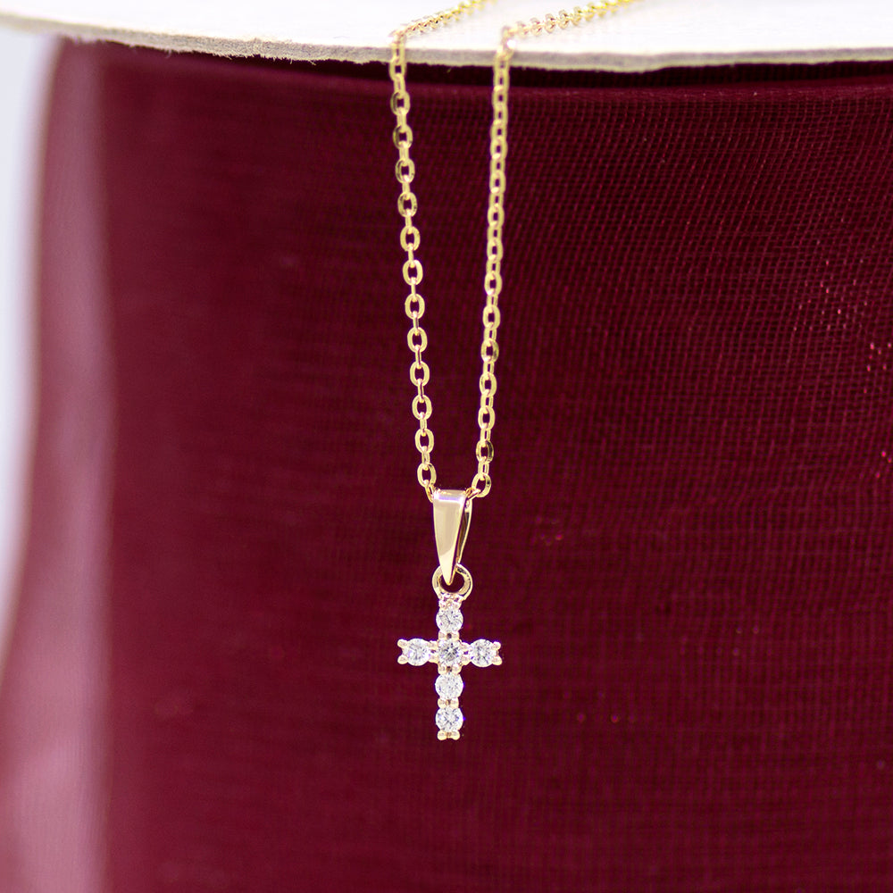 Mini Cross Necklace - Yellow Gold