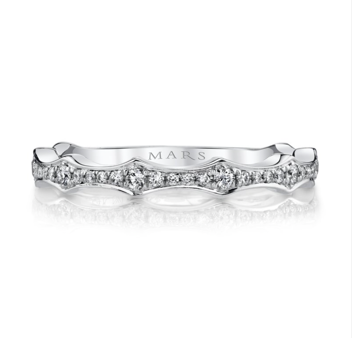 Scalloped Diamond Stack Band - White Gold