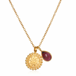 
                
                    Load image into Gallery viewer, July Ruby Birthstone Mandala Necklace
                
            