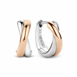 
                
                    Load image into Gallery viewer, Rose Gold Criss-Cross Huggie Hoops
                
            