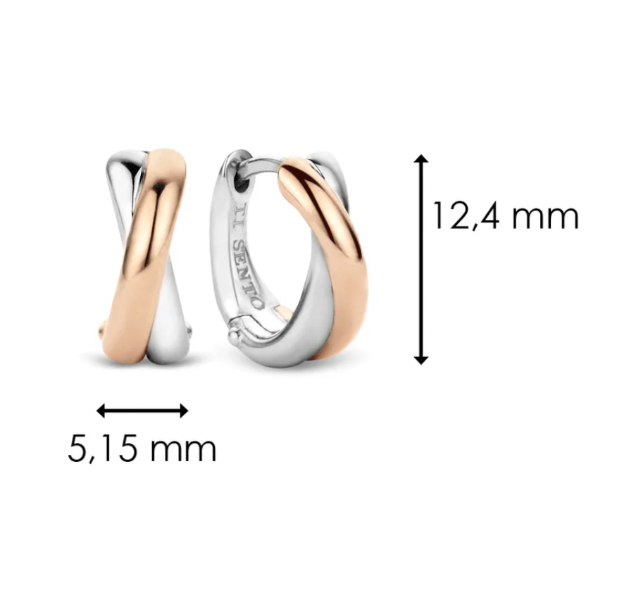 
                
                    Load image into Gallery viewer, Rose Gold Criss-Cross Huggie Hoops
                
            