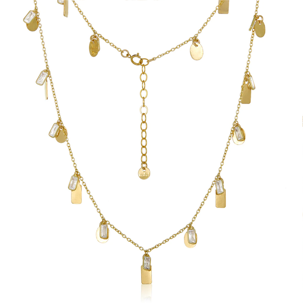 CZ Rectangle Gold Tag Necklace