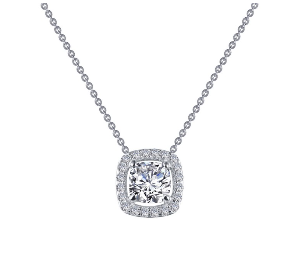 Cushion Cut Halo Necklace