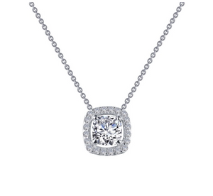 Cushion Cut Halo Necklace