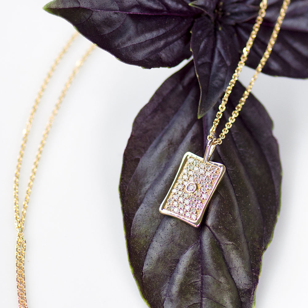Rectangle Pave Diamond Necklace - Yellow Gold